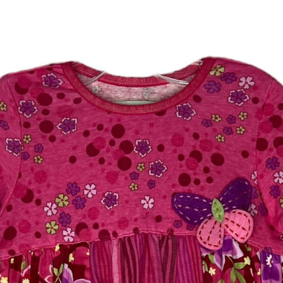 Baby Lulu Dress Girls‎ 2T Pink Floral Stripe Butterfly Ruffle Mixed Media Artsy - Picture 3 of 6